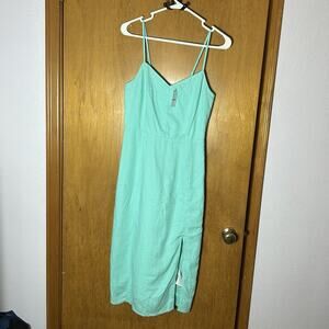 J Crew Factory Linen Blend Slip Preppy Slit Sleeveless Midi Dress 2 Mint New